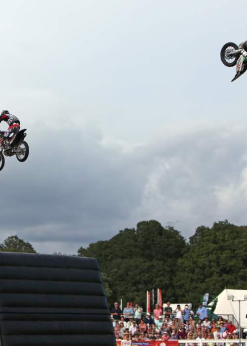 Bike stunts in main show ring at the New Forest Show in the New Forest