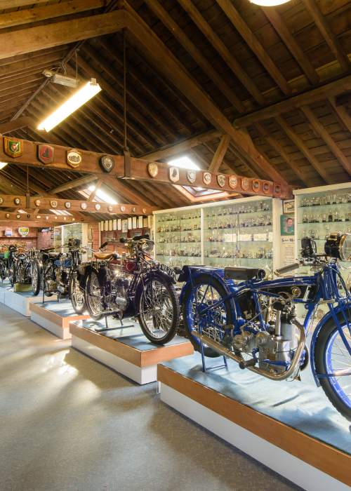 Display of motorcycles at Sammy Miller Motorcycle Museum in the New Forest - Attractions